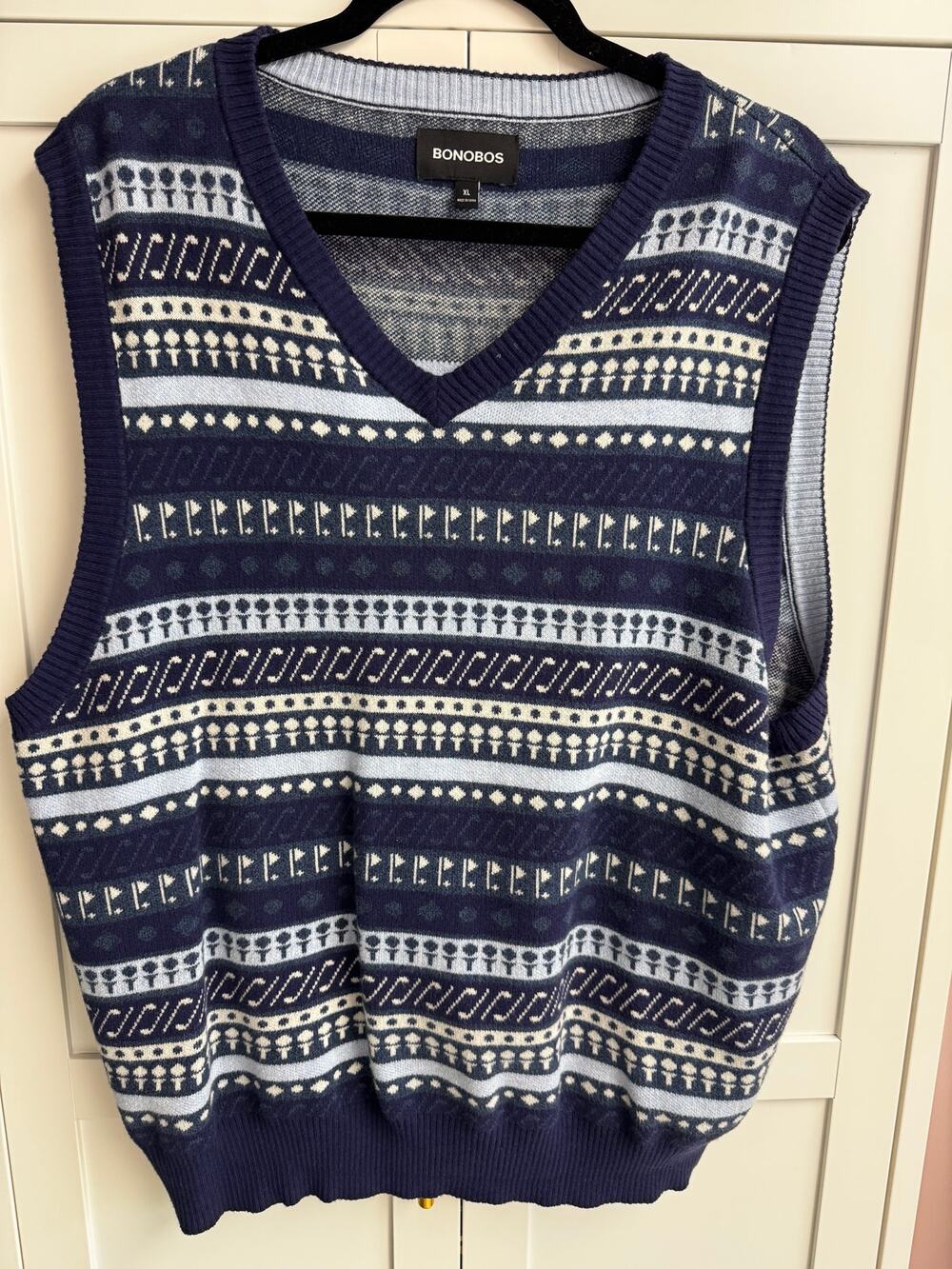 Bonobos Men’s Cotton Cashmere Fair Isle Golf Sweater Vest Navy Size XL